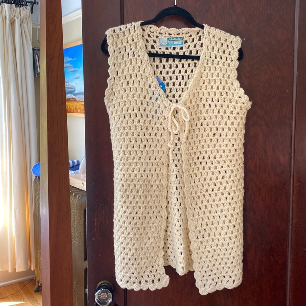 Vintage Crochet Cream 100% Wool Vest by John Malloy